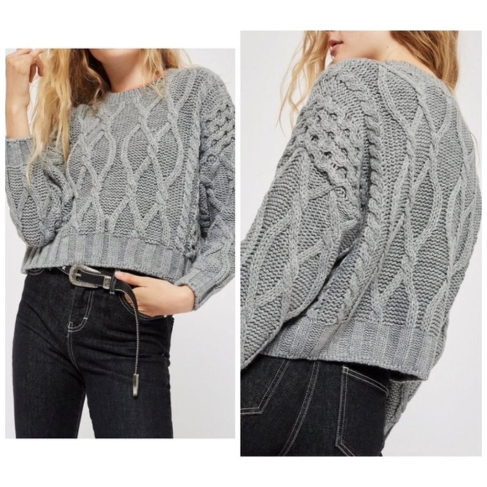 TOPSHOP grey cable knit crop sweater